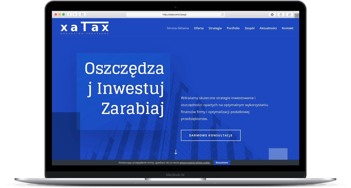 Projekt strony internetowej dla kancelarii podatkowej laptop - Agencja Marketingowa OzonMedia z Wrocławia